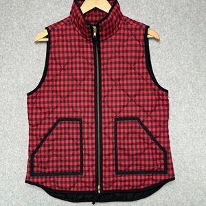 J. Crew Quilted‎ Buffalo Plaid Vest Womens Medium Red Black Full Zip Puffer Down
